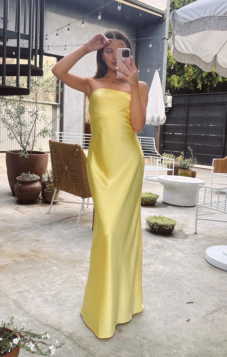 Taylor Tube Dress ~ Yellow Luxe Satin Product Image