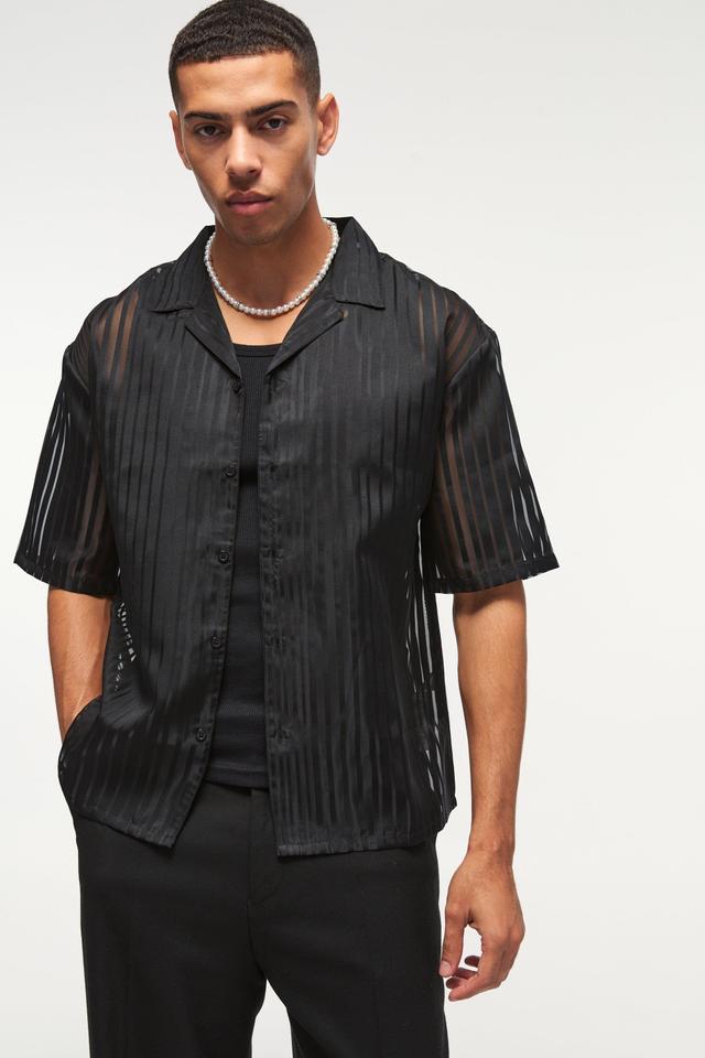 Oversized Mesh Pleated Revere Boxy Shirt | boohooMAN USA Product Image