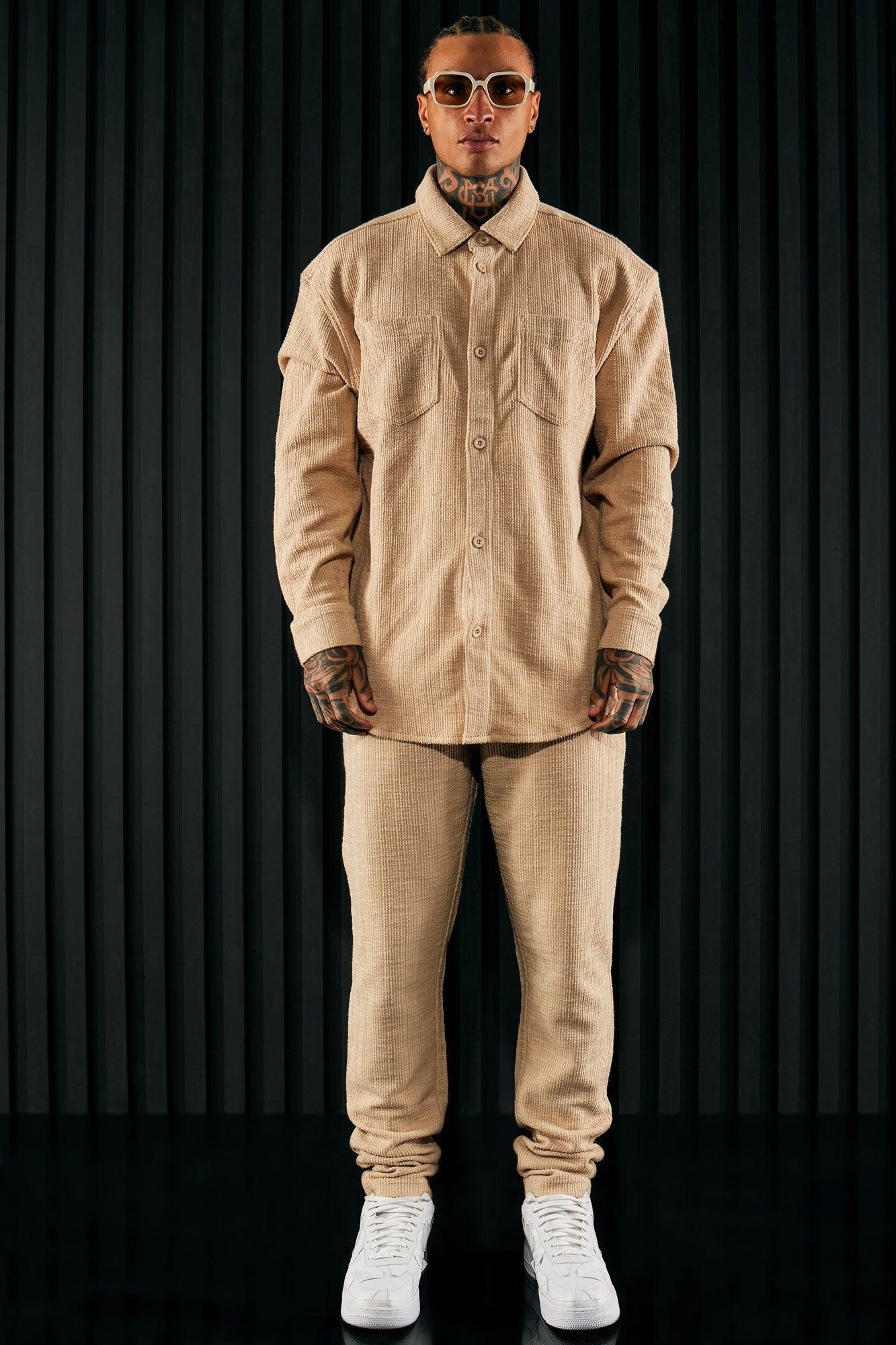 Dean Textured Long Sleeve Button Up Shirt - Tan Product Image