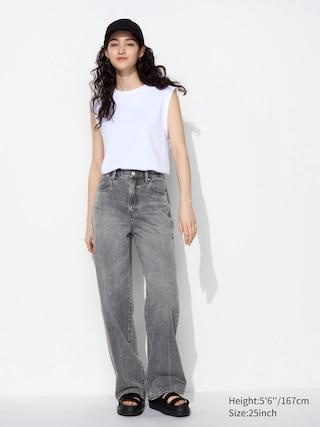 Womens Wide Straight Jeans Gray 30 inch UNIQLO US Product Image