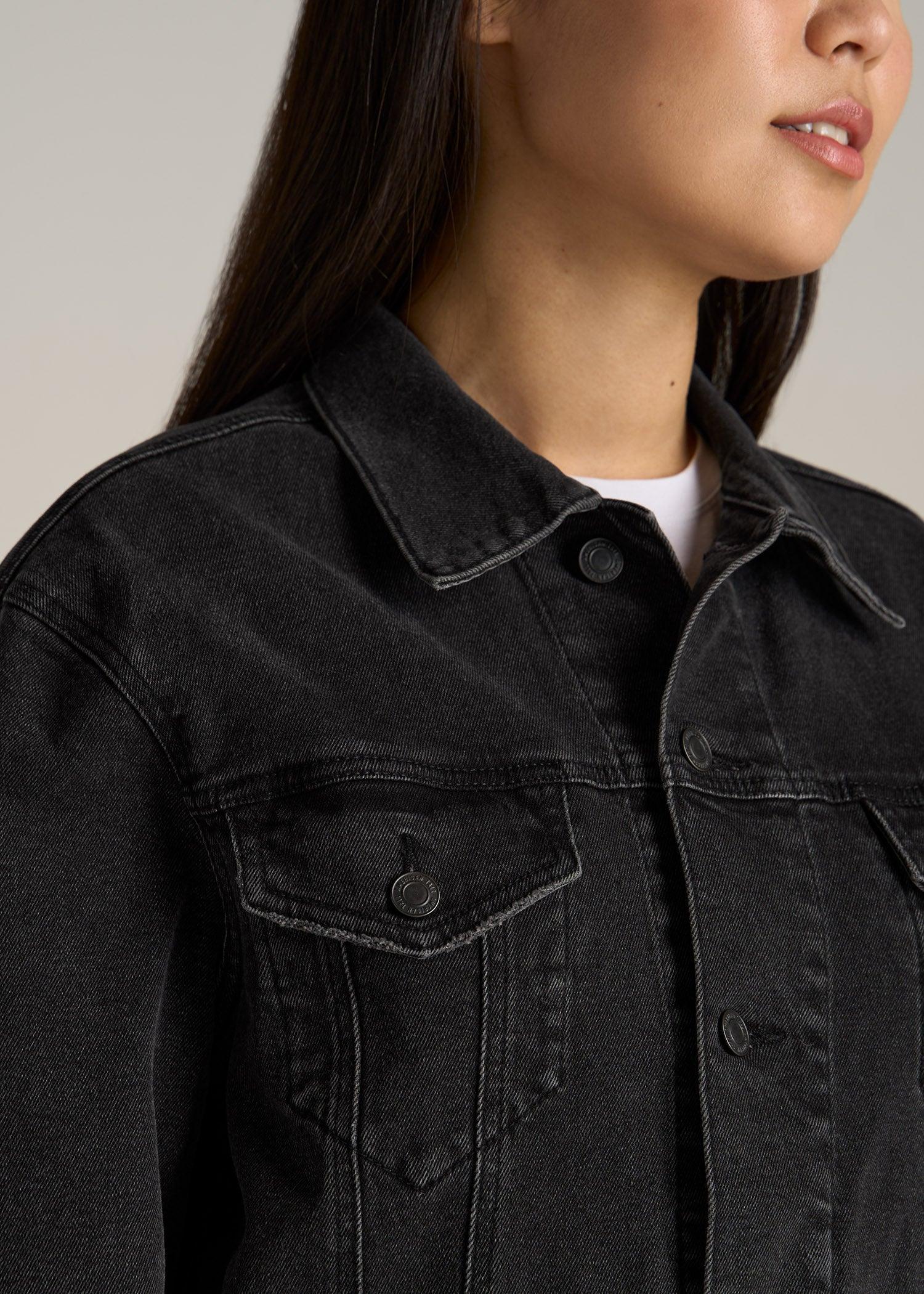 Women's Relaxed Tall Denim Jacket in Black Stone Wash Female Product Image