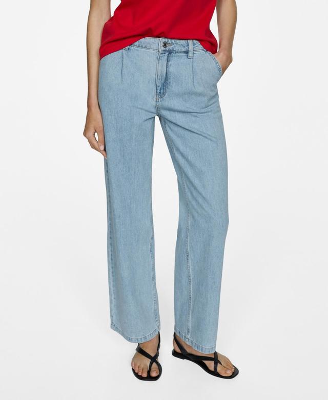 Mango Womens Straight Pleated Jeans Product Image