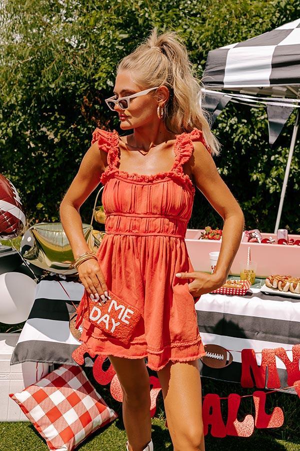 Tailgate Ready Mineral Wash Denim Romper in Red Product Image