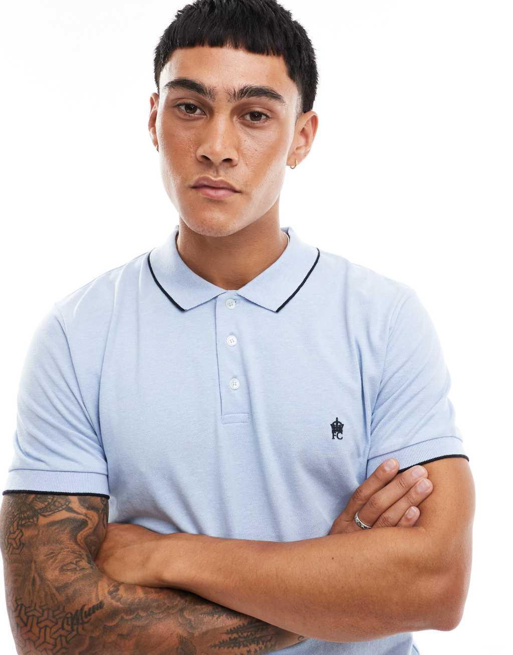 French Connection single tipped polo in sky blue Product Image