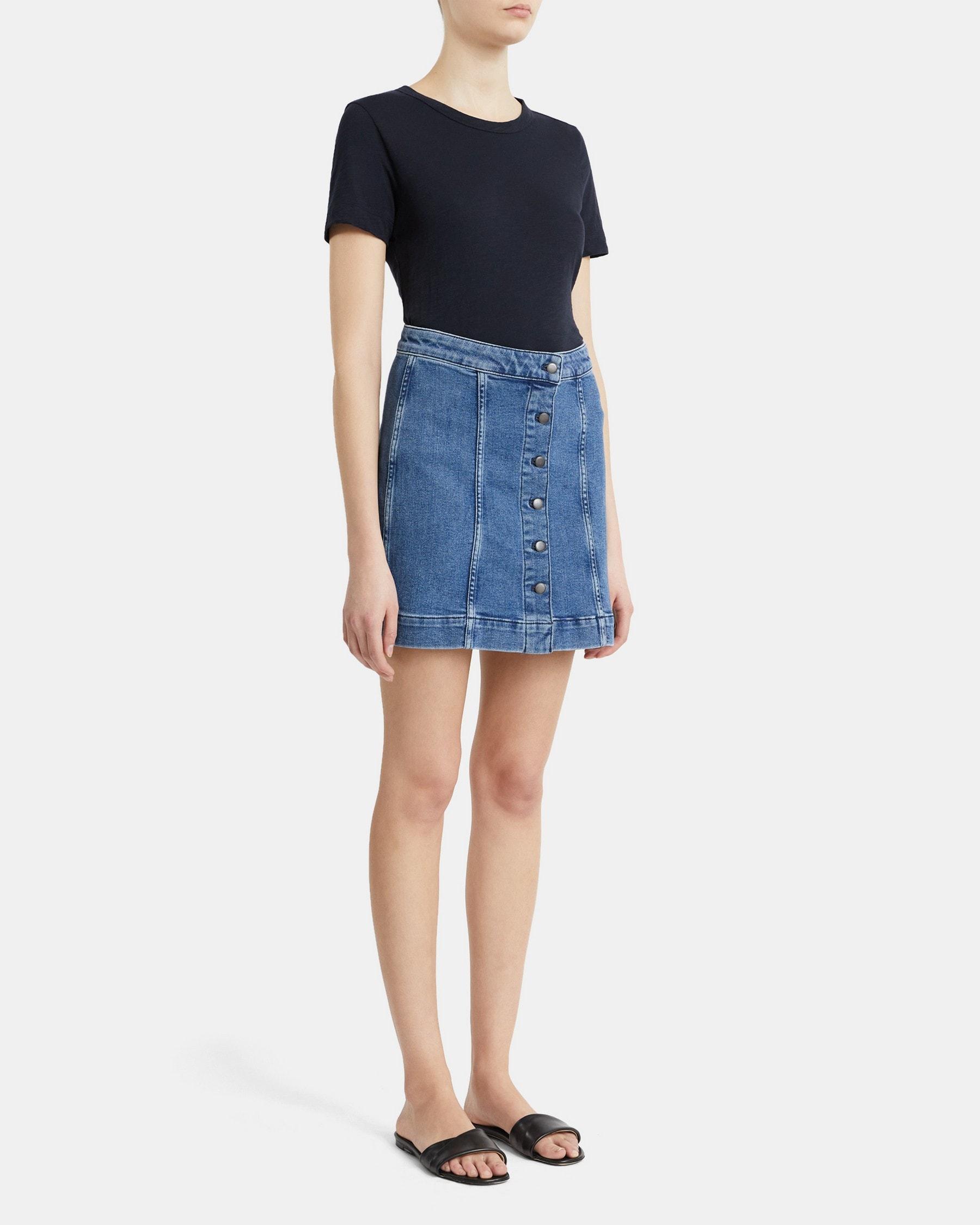 Denim Button-Front Skirt Product Image