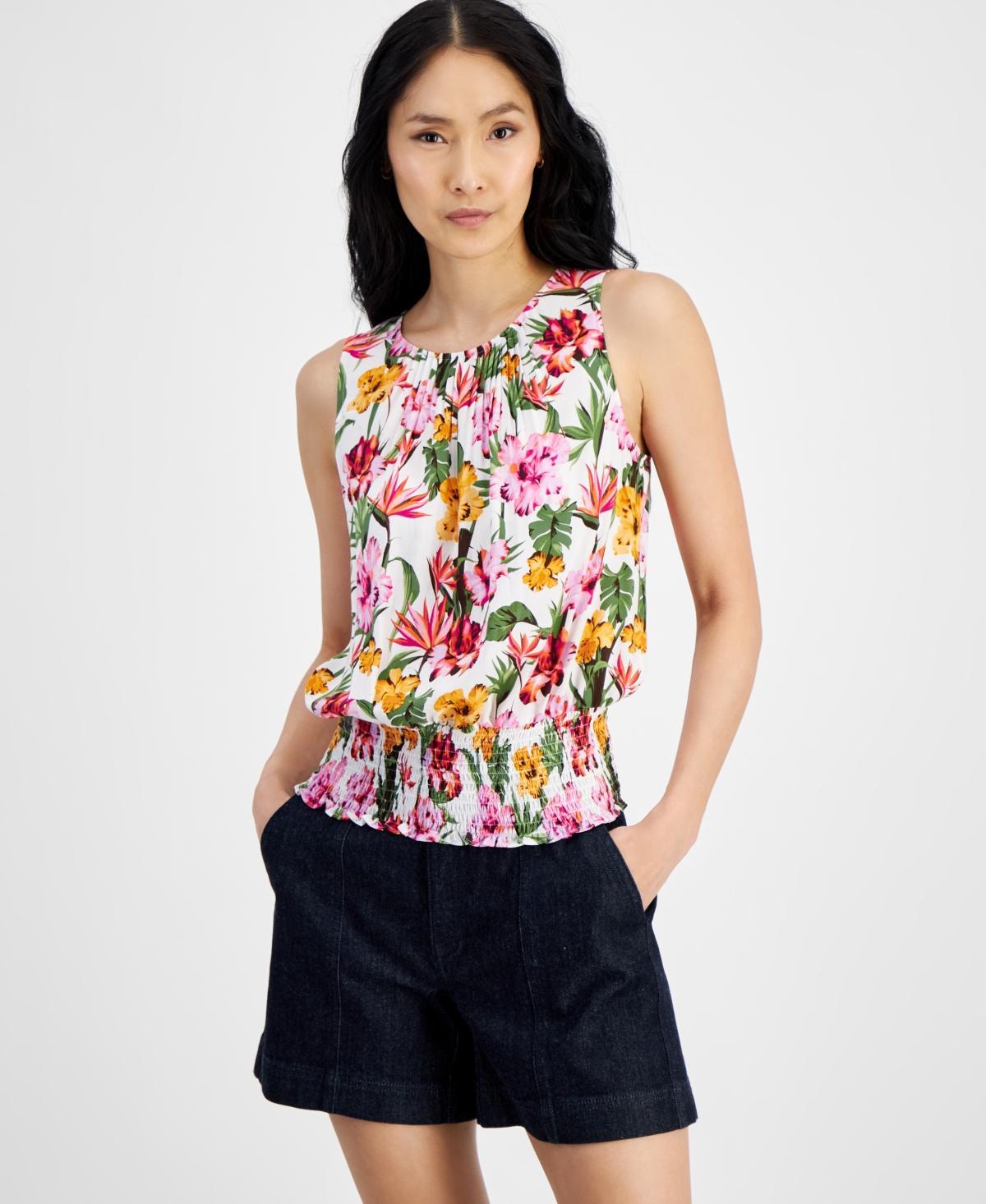 I.n.c. International Concepts Womens Printed Sleeveless Smocked Tank Top, Created for Macys Product Image