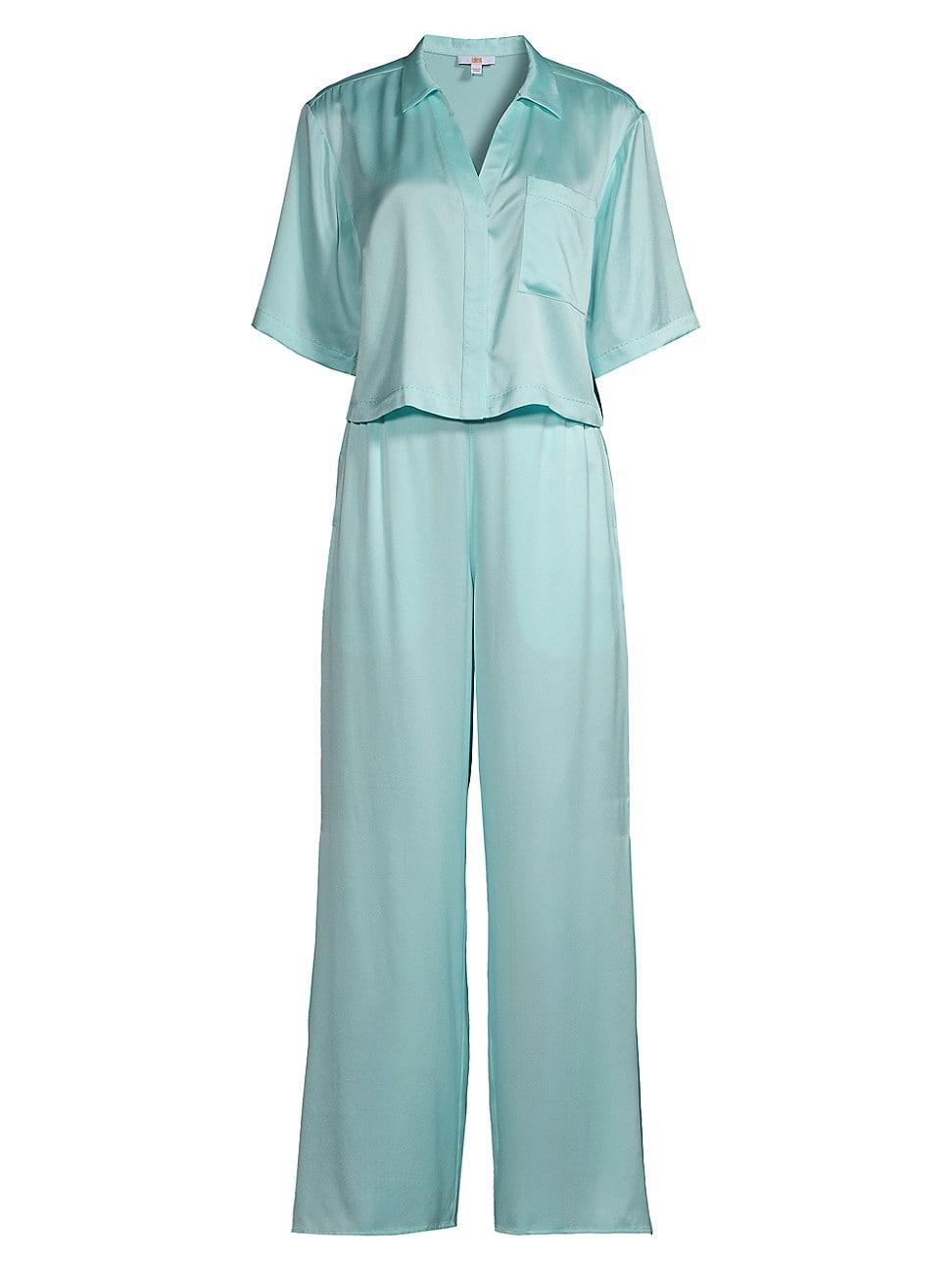 Womens Washable Silk High-Rise Pants 2-Piece Pajama Set Product Image