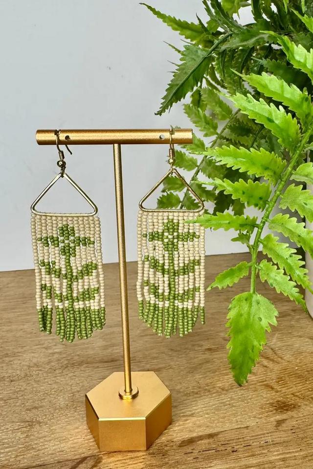 Green Folk Floral Seed Bead Earrings Product Image