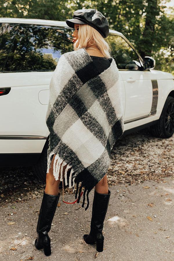 Cozy Debut Plaid Poncho In Charcoal Product Image