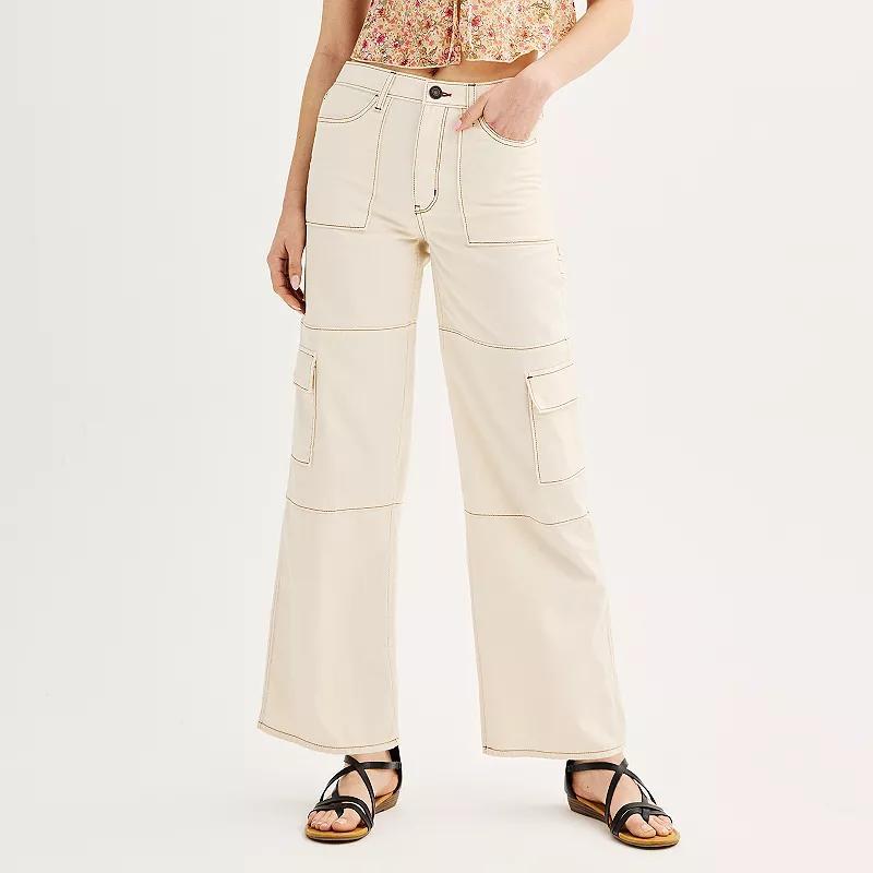 Juniors SO High-Rise Wide Leg Cargo Pants, Womens English Ivory Product Image