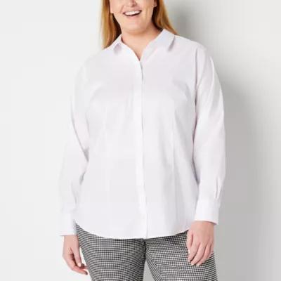 Liz Claiborne Plus Wrinkle Free Womens Long Sleeve Regular Fit Button-Down Shirt Product Image