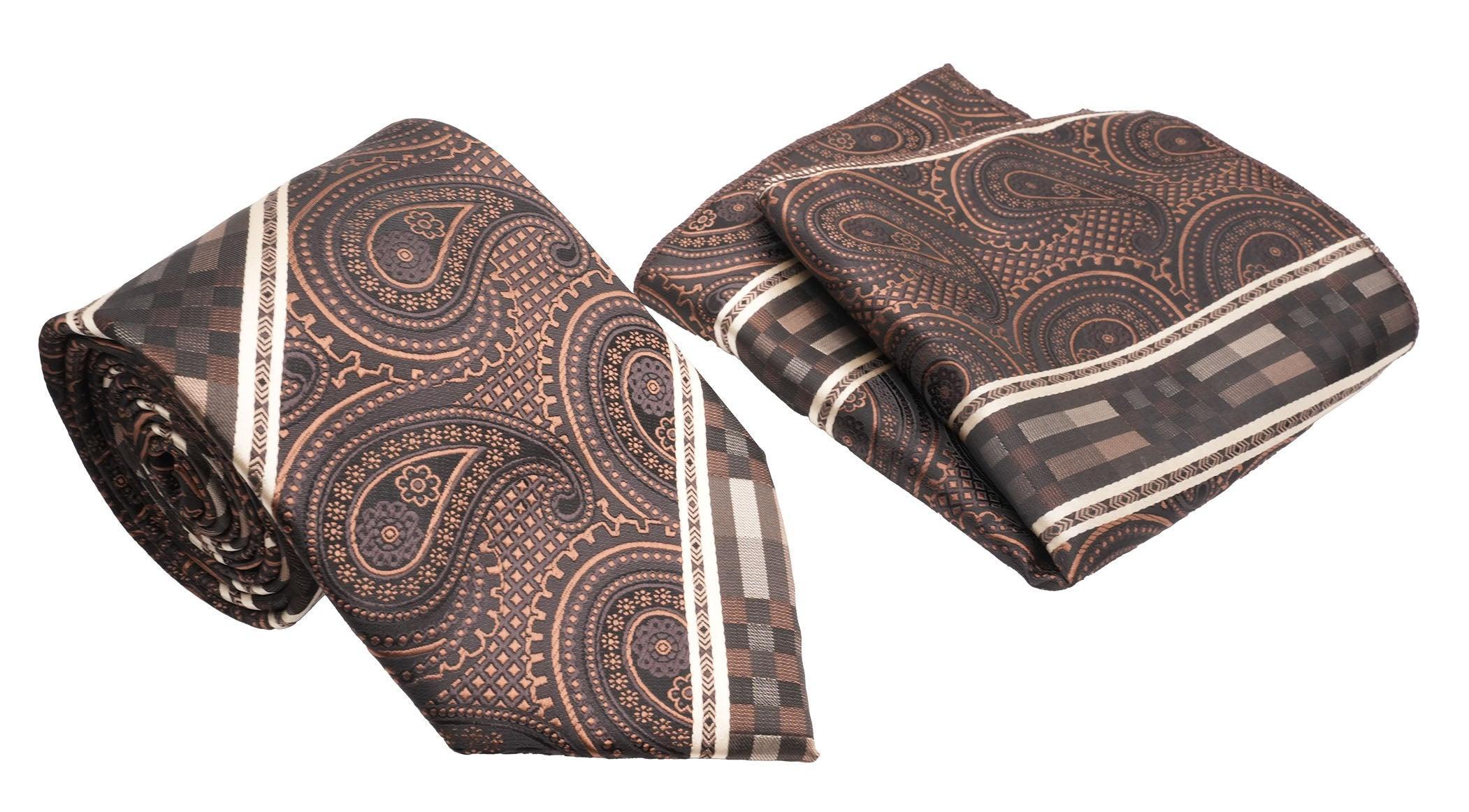 Brown Paisley Pattern Diagonal Men's Classic Tie and Pocket Square Set Male Product Image