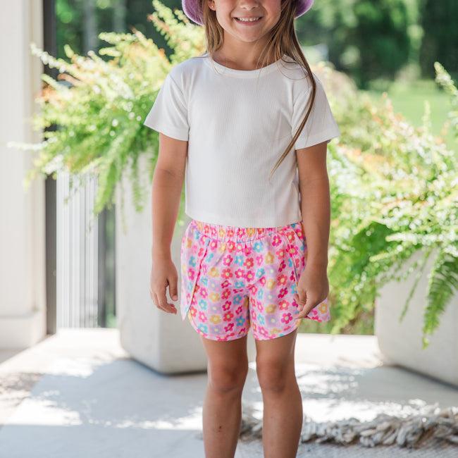 Kid's Errands to Run Multi Floral Check High Waist Shorts FINAL SALE Product Image