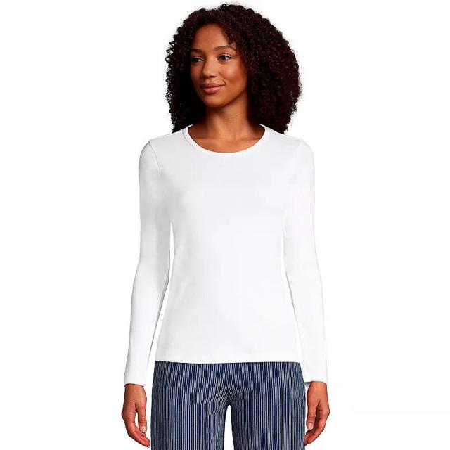 Petite Lands End All Cotton Crewneck Long-Sleeve Tee, Womens Product Image