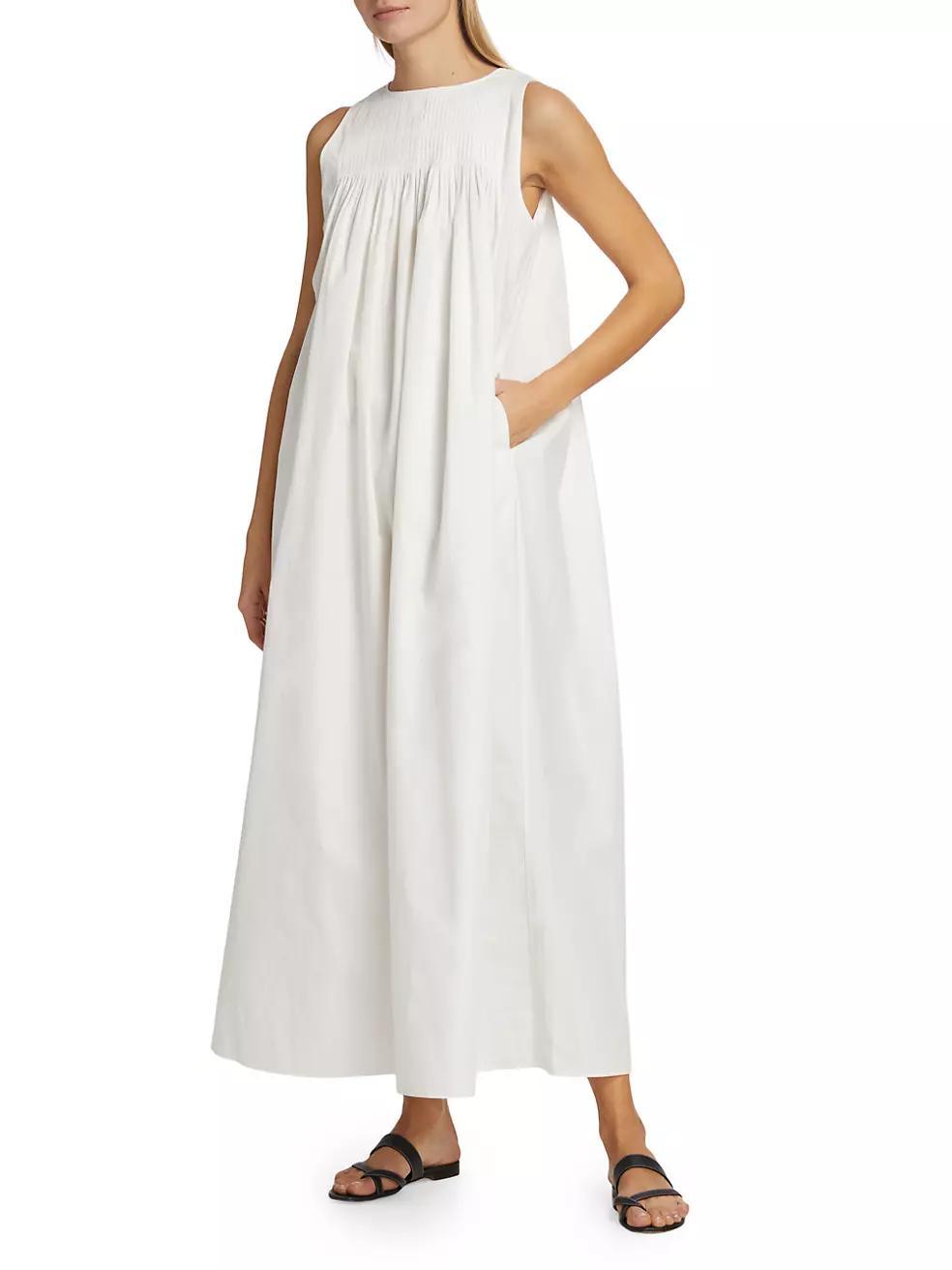 Sleeveless Pleated Cotton Maxi Dress Product Image