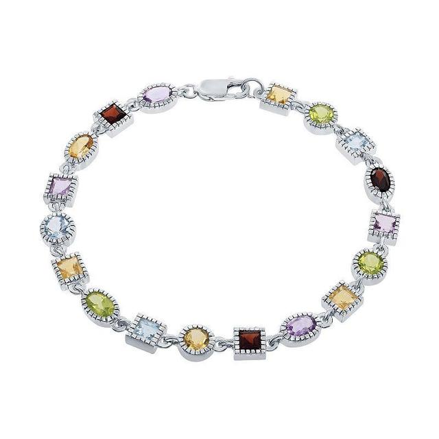 Sterling Silver Multi-Colored Gemstone Bracelet, Womens Product Image