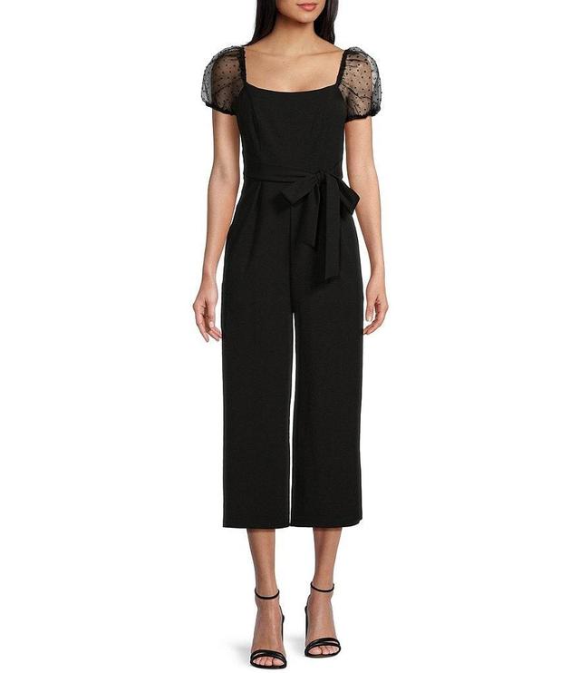 Next Up Short Puff Sleeve Bow Cropped Jumpsuit Product Image