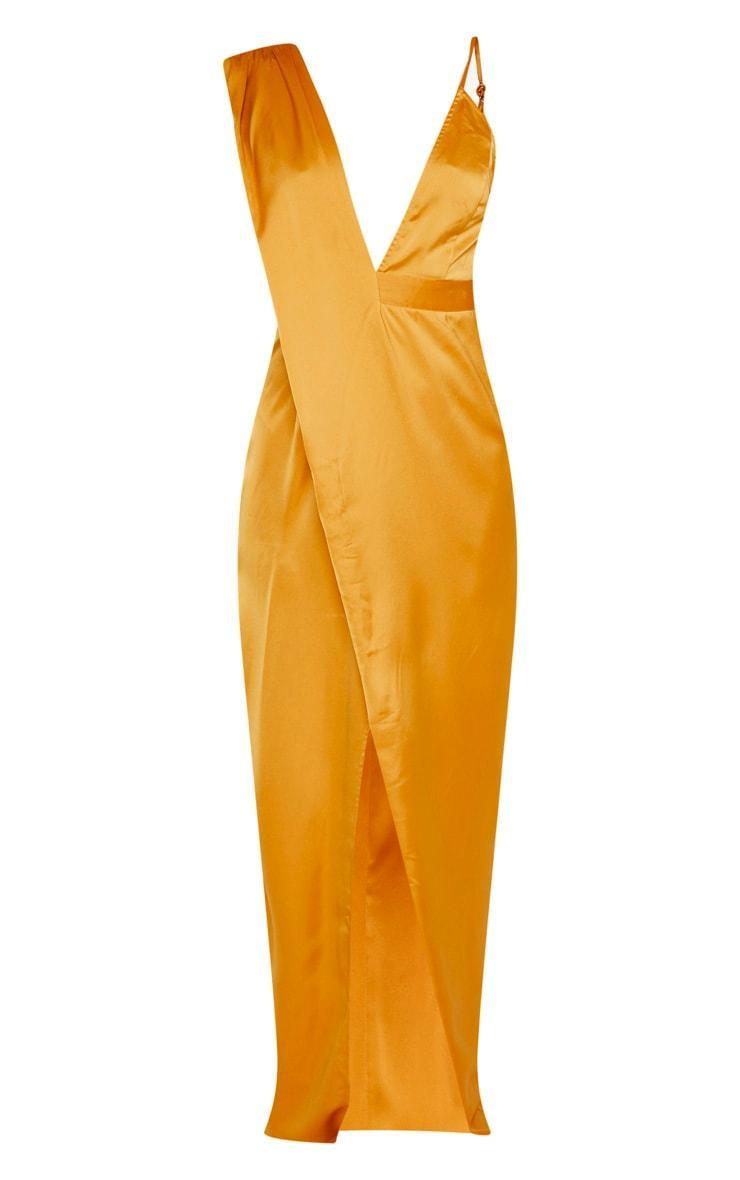 Mustard Asymmetric Drape Detail Maxi Dress Product Image