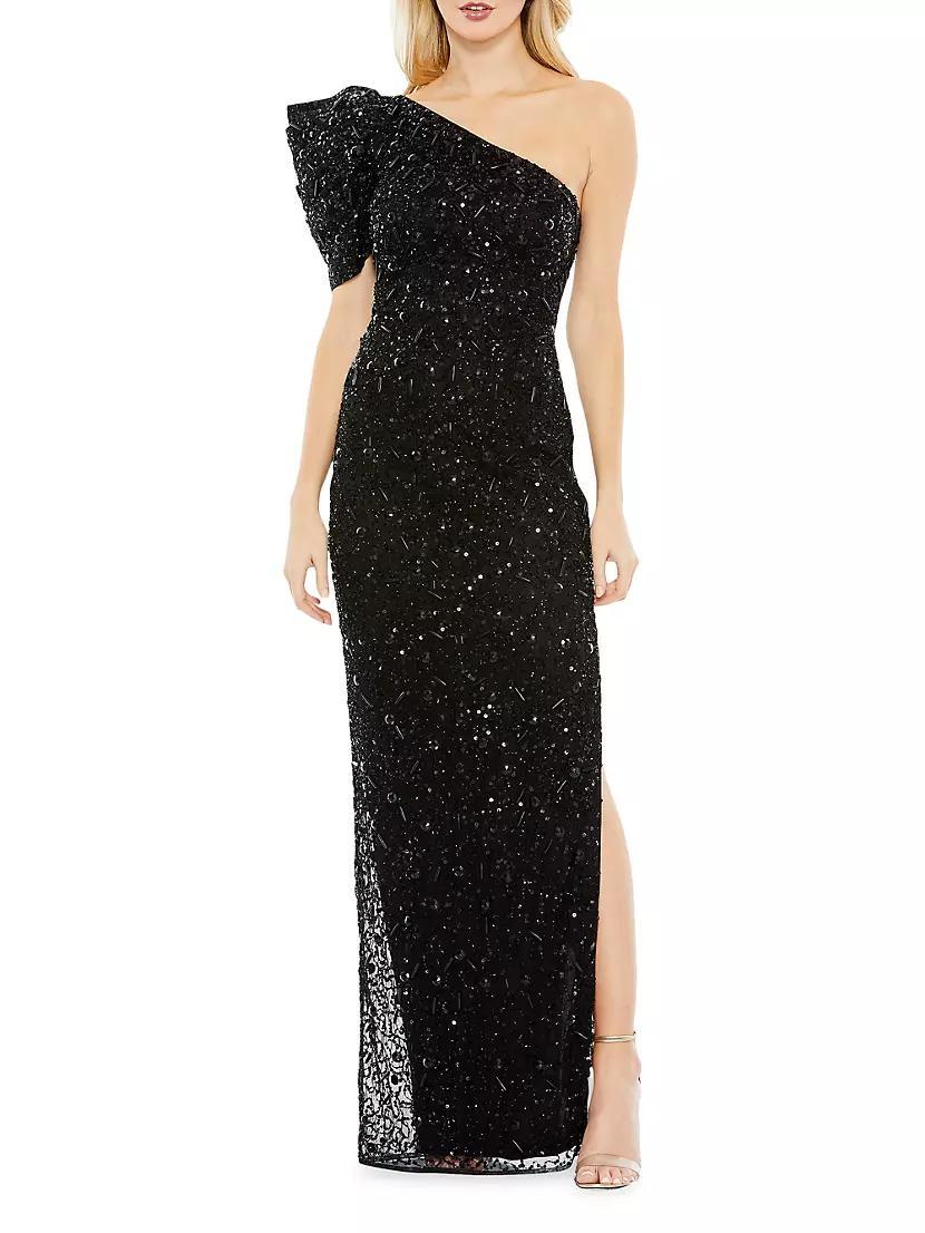 Embellished Puff One-Shoulder Column Gown Product Image