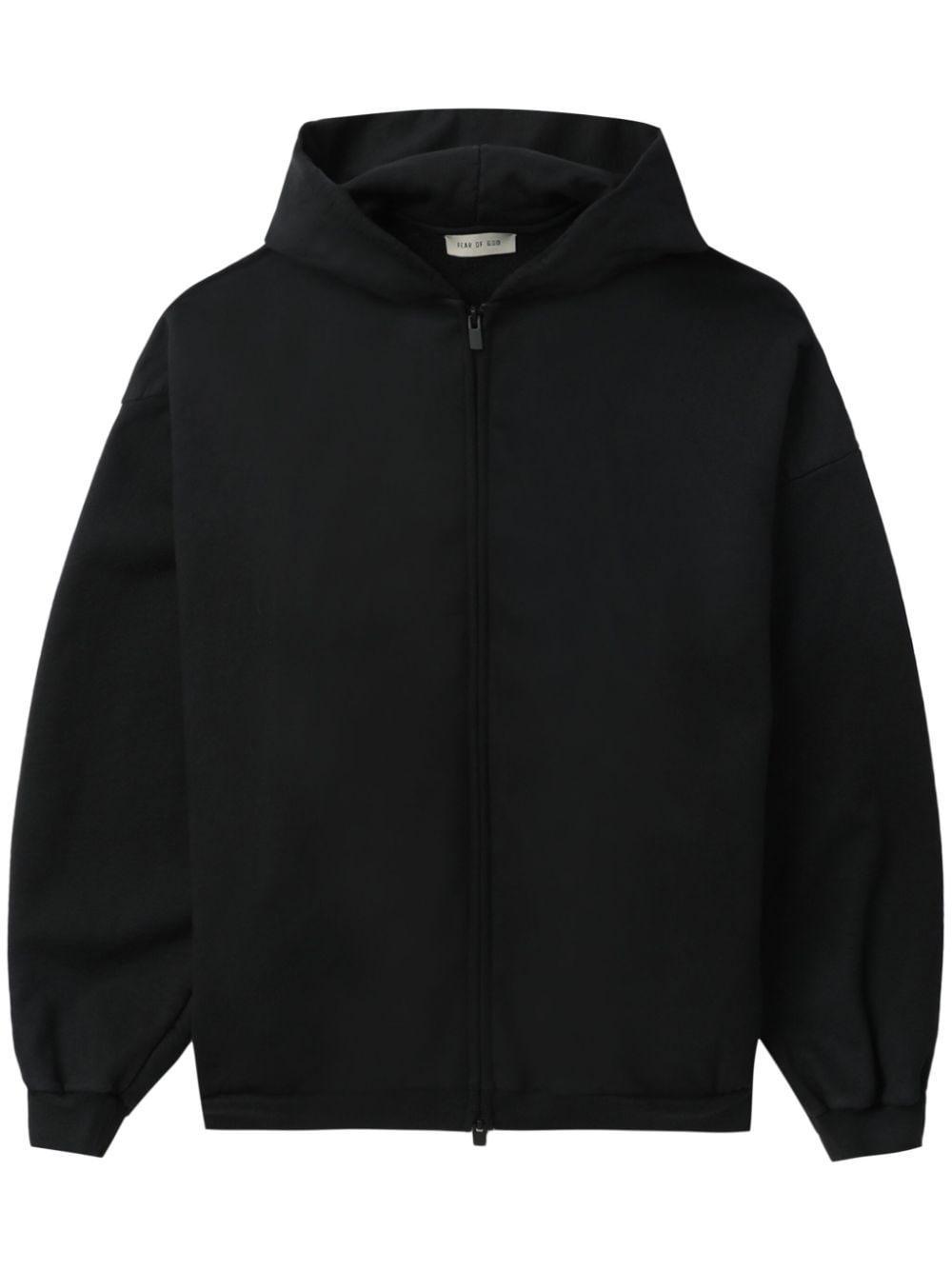 Full-zip Cotton Hoodie In Black Product Image