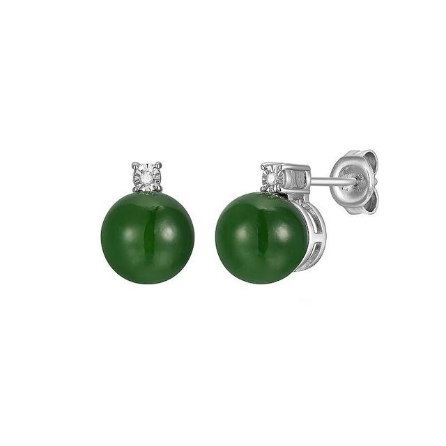 Dynasty Jade Sterling Silver Nephrite Jade & Diamond Accent Stud Earrings, Womens Product Image