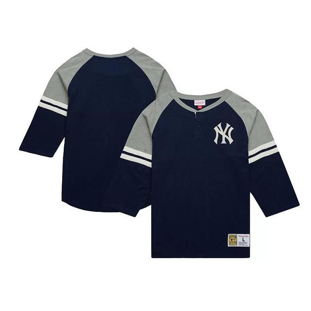 Mitchell & Ness Mens Navy New York Yankees Cooperstown Collection Legendary Raglan Slub Henley 3/4-Sleeve T-Shirt Product Image