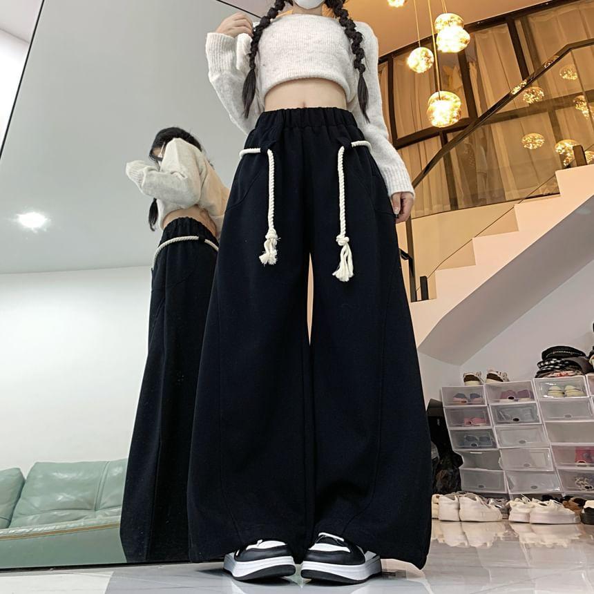 High Waist Plain Wide Leg Pants Product Image