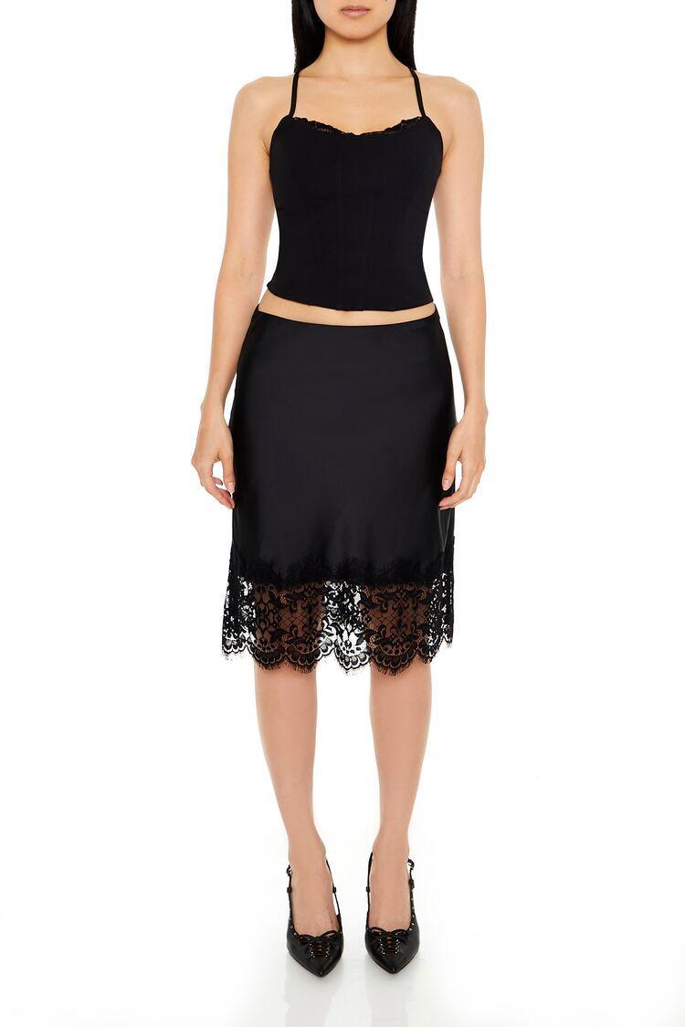 Satin Lace-Trim Midi Skirt | Forever 21 Product Image