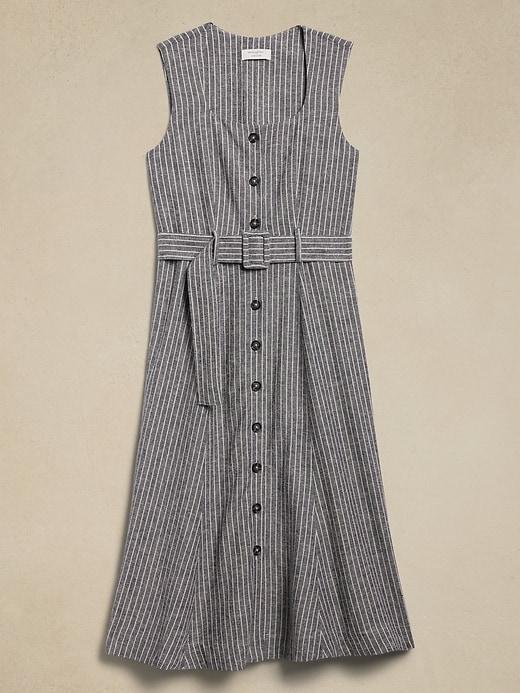 Linen-Blend Button Midi Dress Product Image