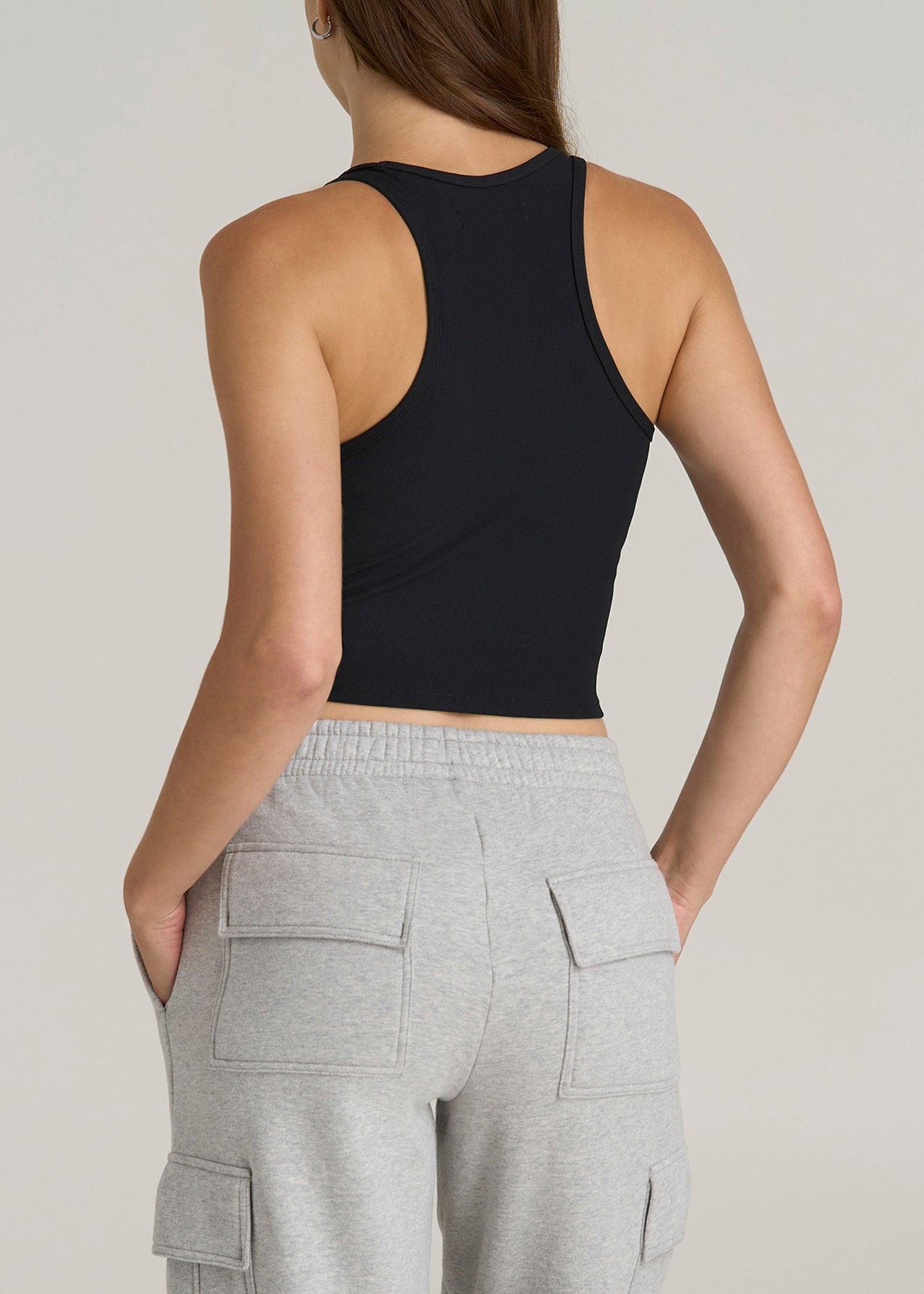 Cropped Ribbed Tank Top for Tall Women in Black Product Image