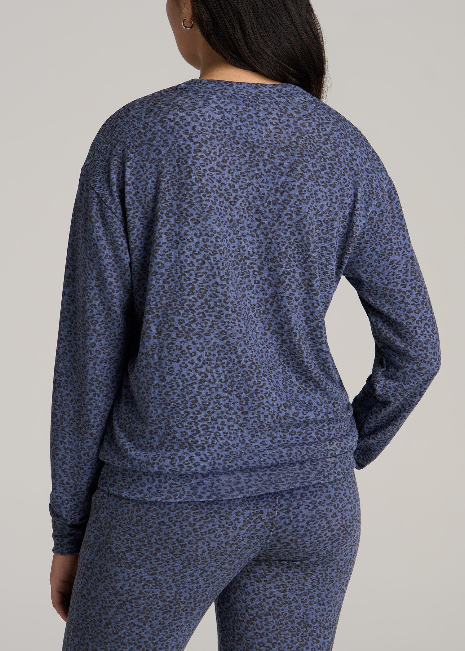 Cozy Lounge Crewneck in Navy Leopard - Tall Women's Shirts Female Product Image