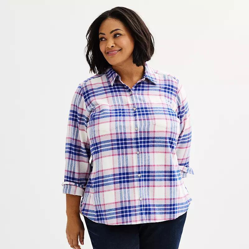 Plus Size Croft & Barrow The Extra Soft Plaid Flannel Shirt, Womens Purple Fall Plaid Product Image