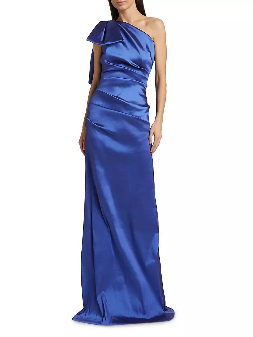 Womens Bow Stretch Gazar One-Shoulder Gown Product Image