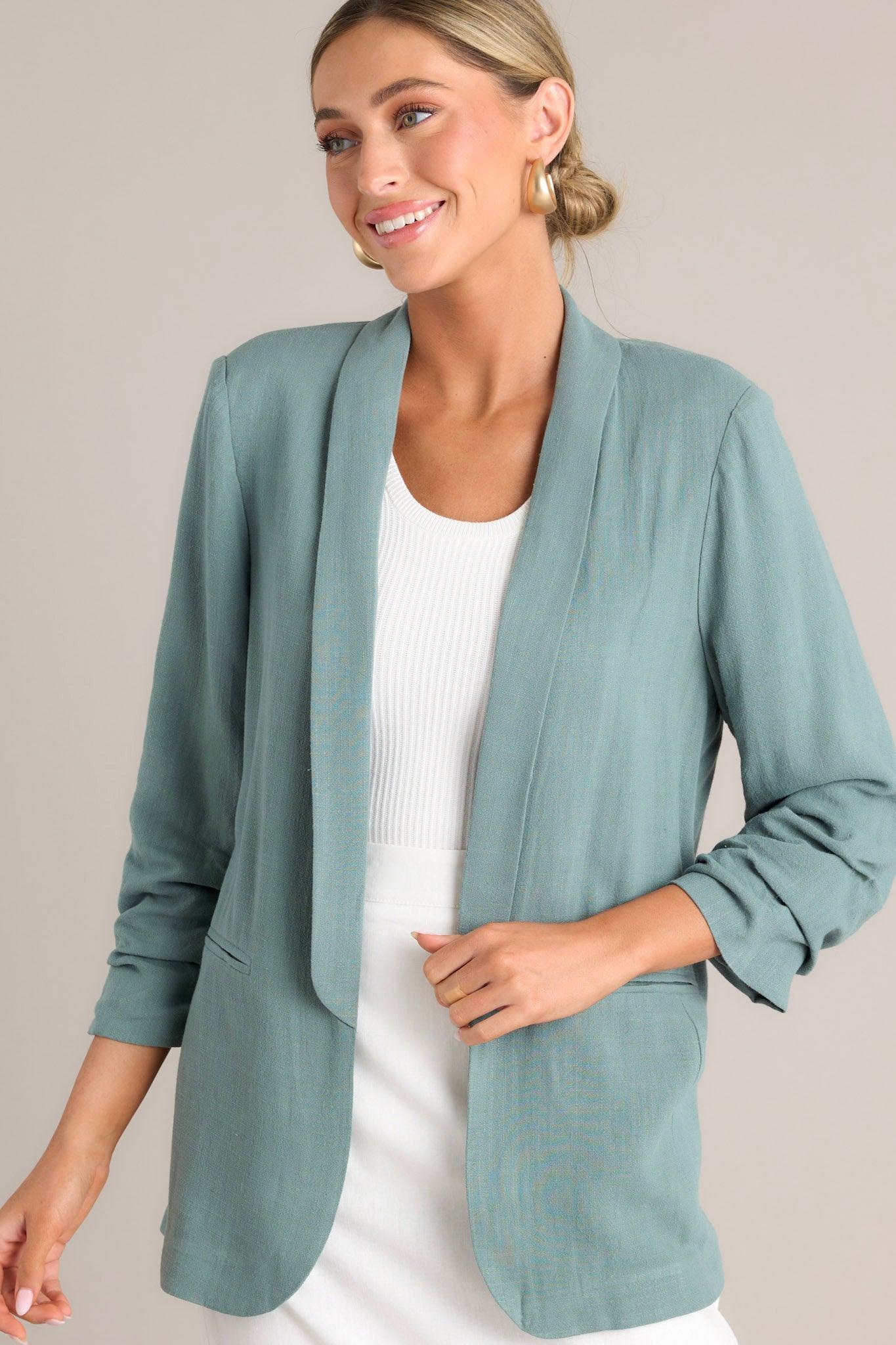 It's My Call Sage Green Linen Blazer Product Image