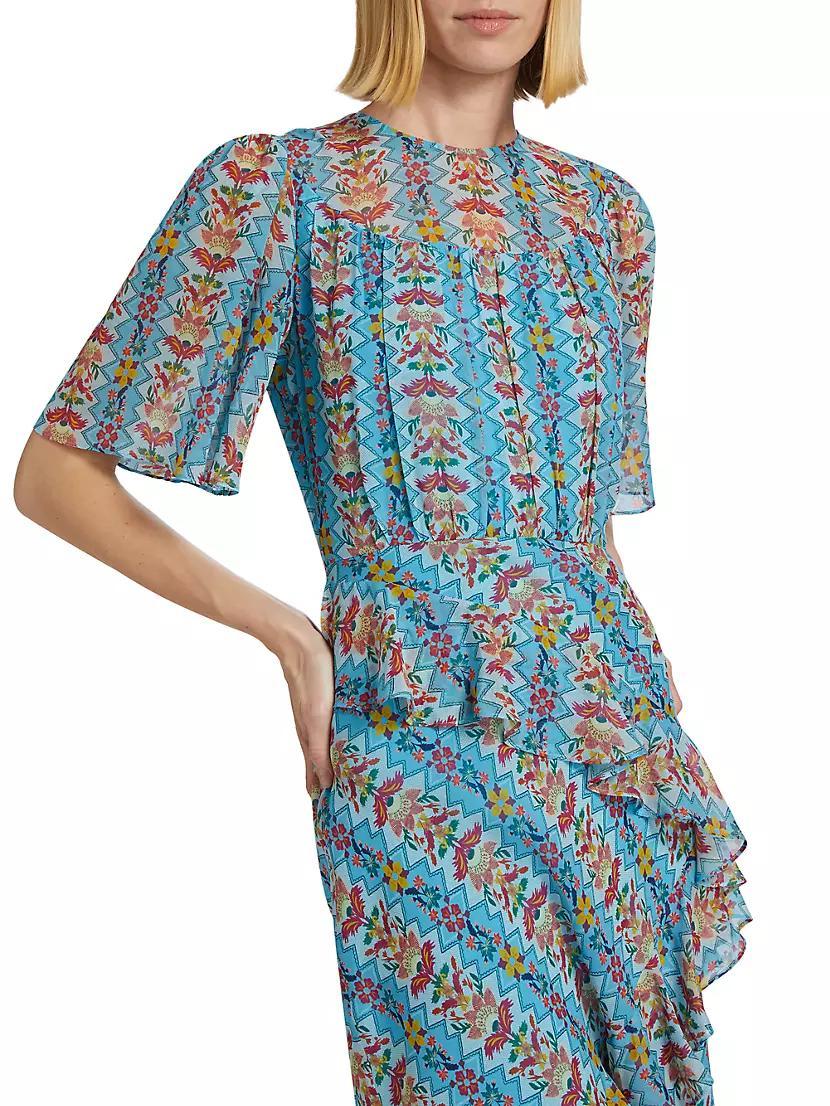 Vida Printed Silk Ruffled Maxi Dress Product Image