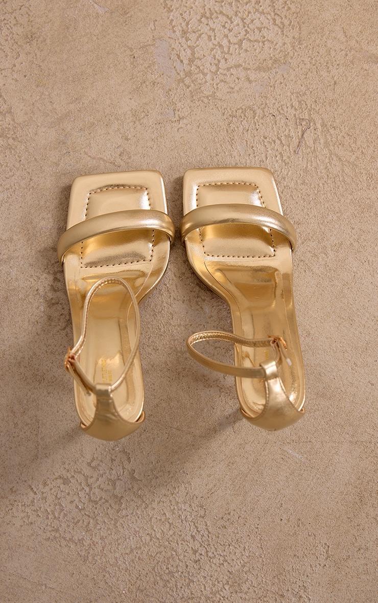 Gold Wide Fit PU Square Toe Ankle Strap High Heeled Sandals Product Image