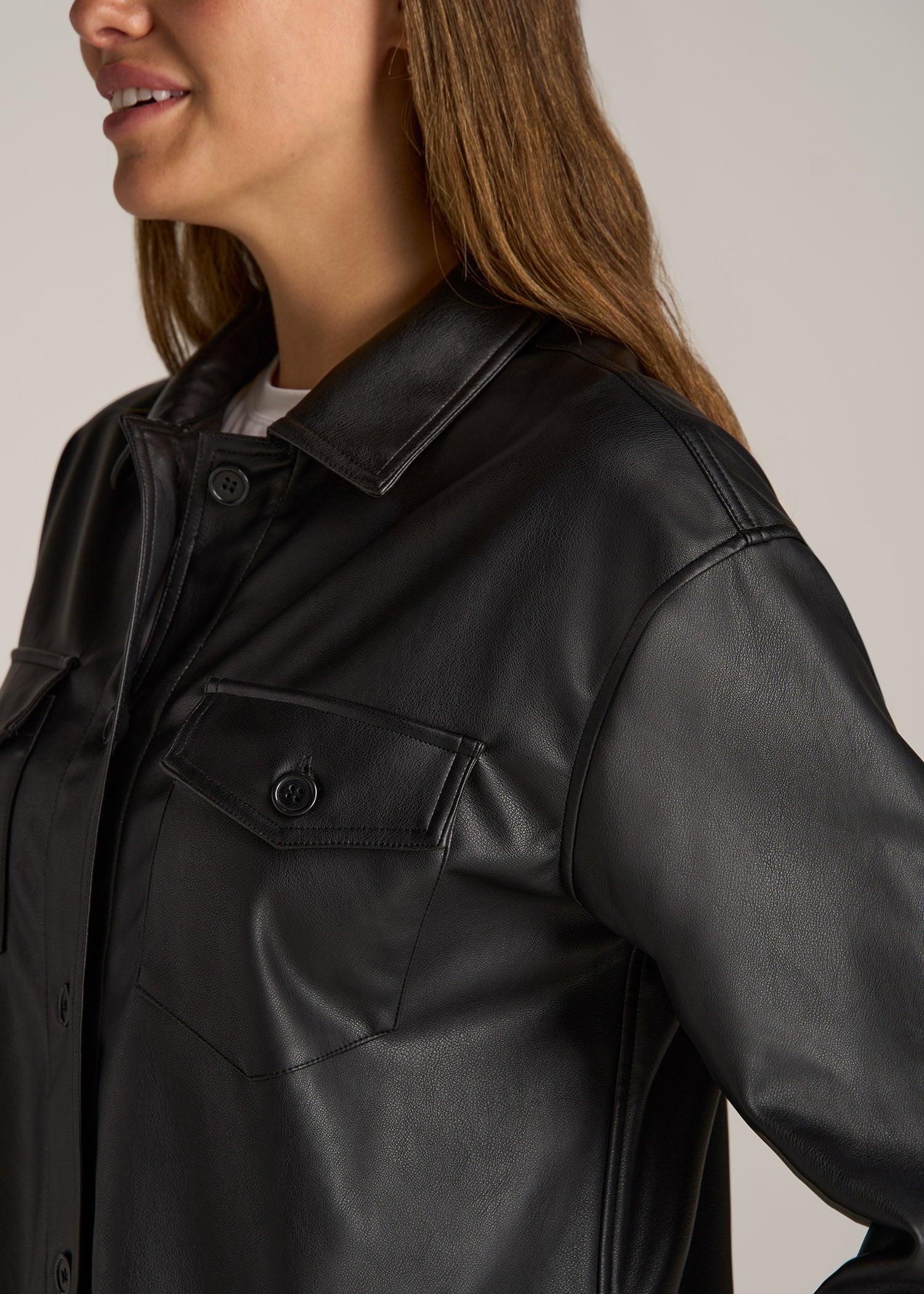 Faux Leather Shirt Jacket for Tall Women in Black product image