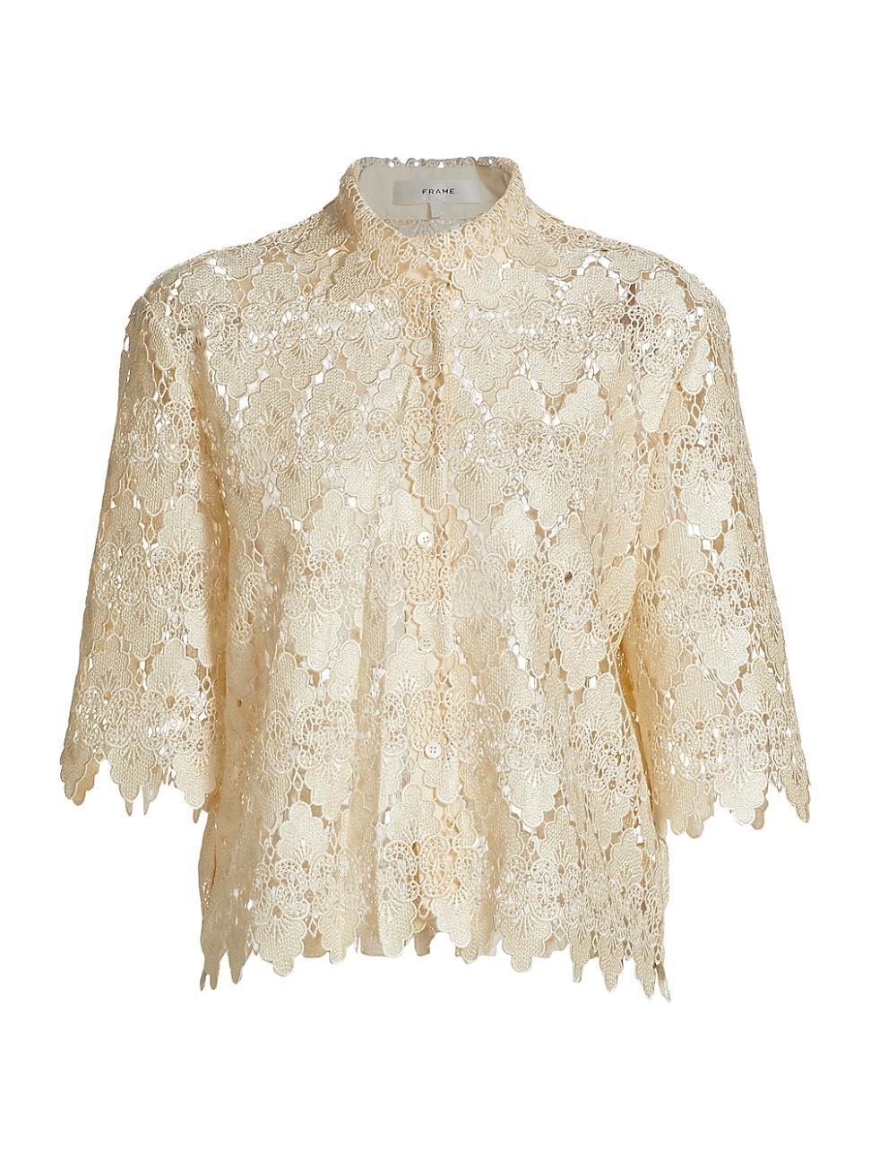 Womens Lace Button-Up Shirt Product Image