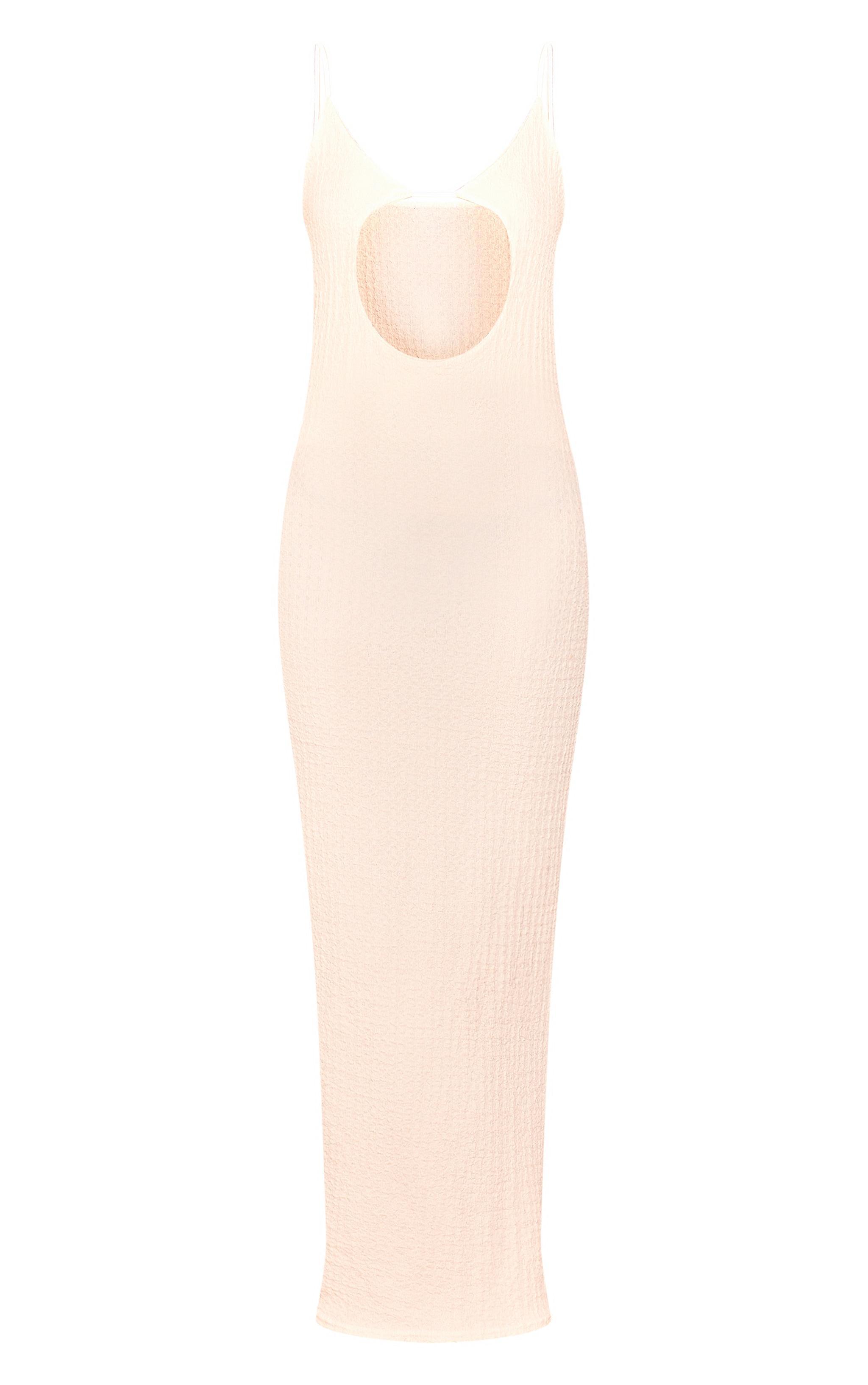 Cream Textured Cut Out Detail Strappy Midi Dress Product Image