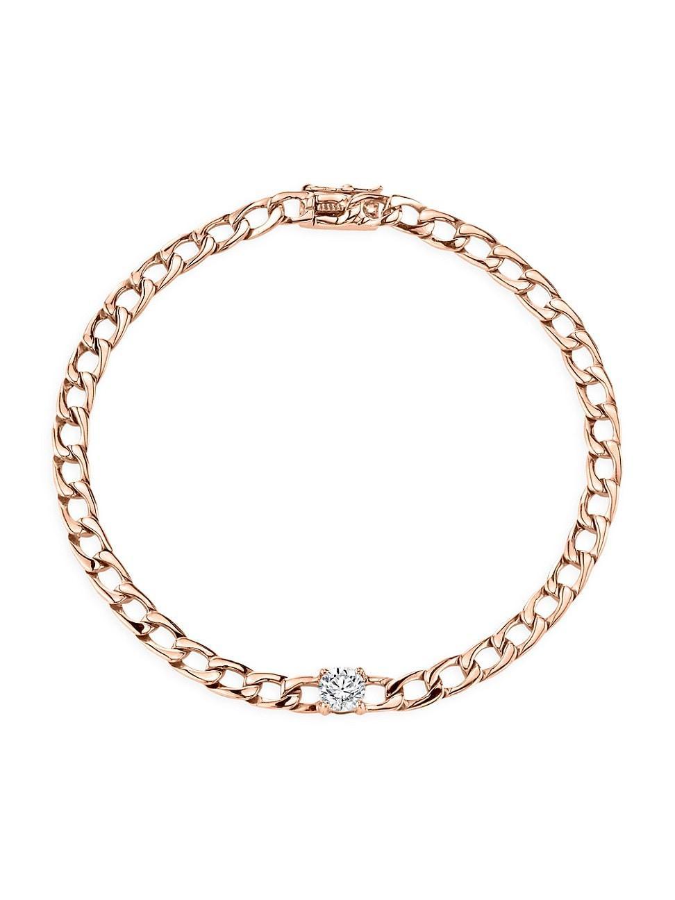 Womens Diamond 18K Rose Gold Plain Chain Bracelet Product Image