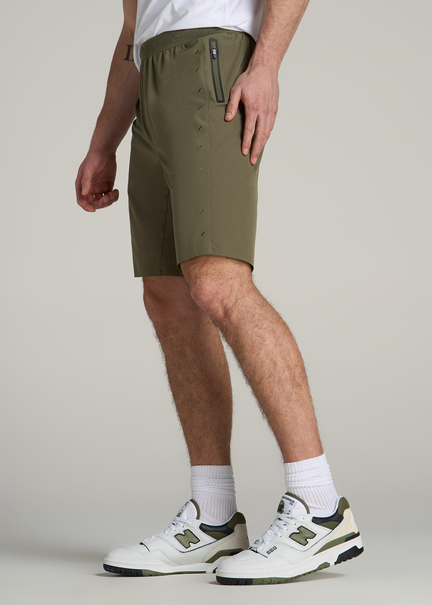 Featherweight Perforated Training Shorts for Tall Men in Olive Male Product Image