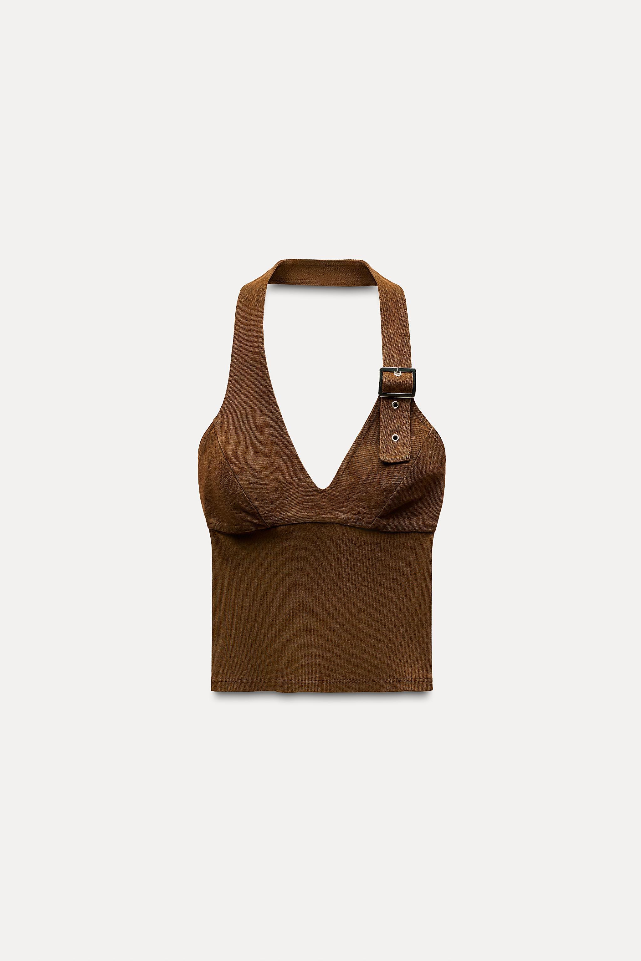 COATED EFFECT BUCKLE HALTER TOP Product Image