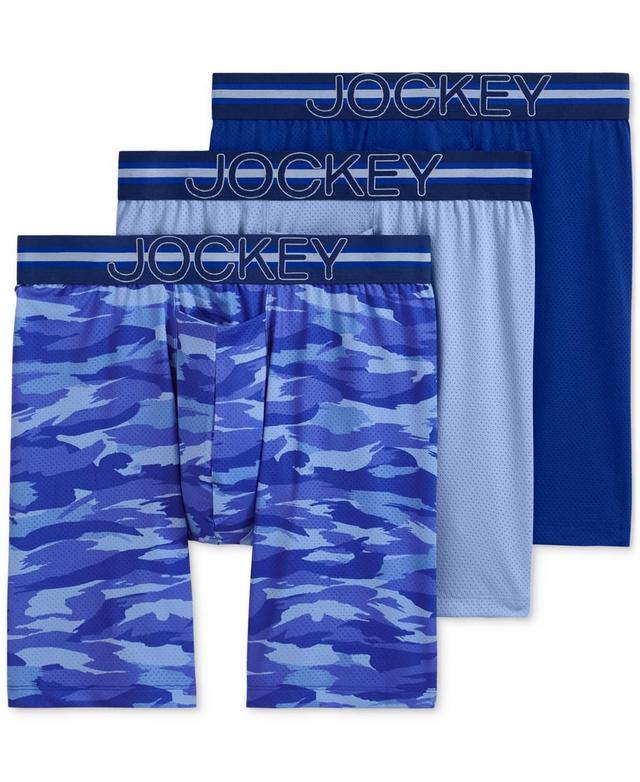 Jockey Mens Stability Pouch Stretch 9 Long Leg Boxer Brief - 3 Pack - Soft Sky Blue/midnight Desert Camo Product Image