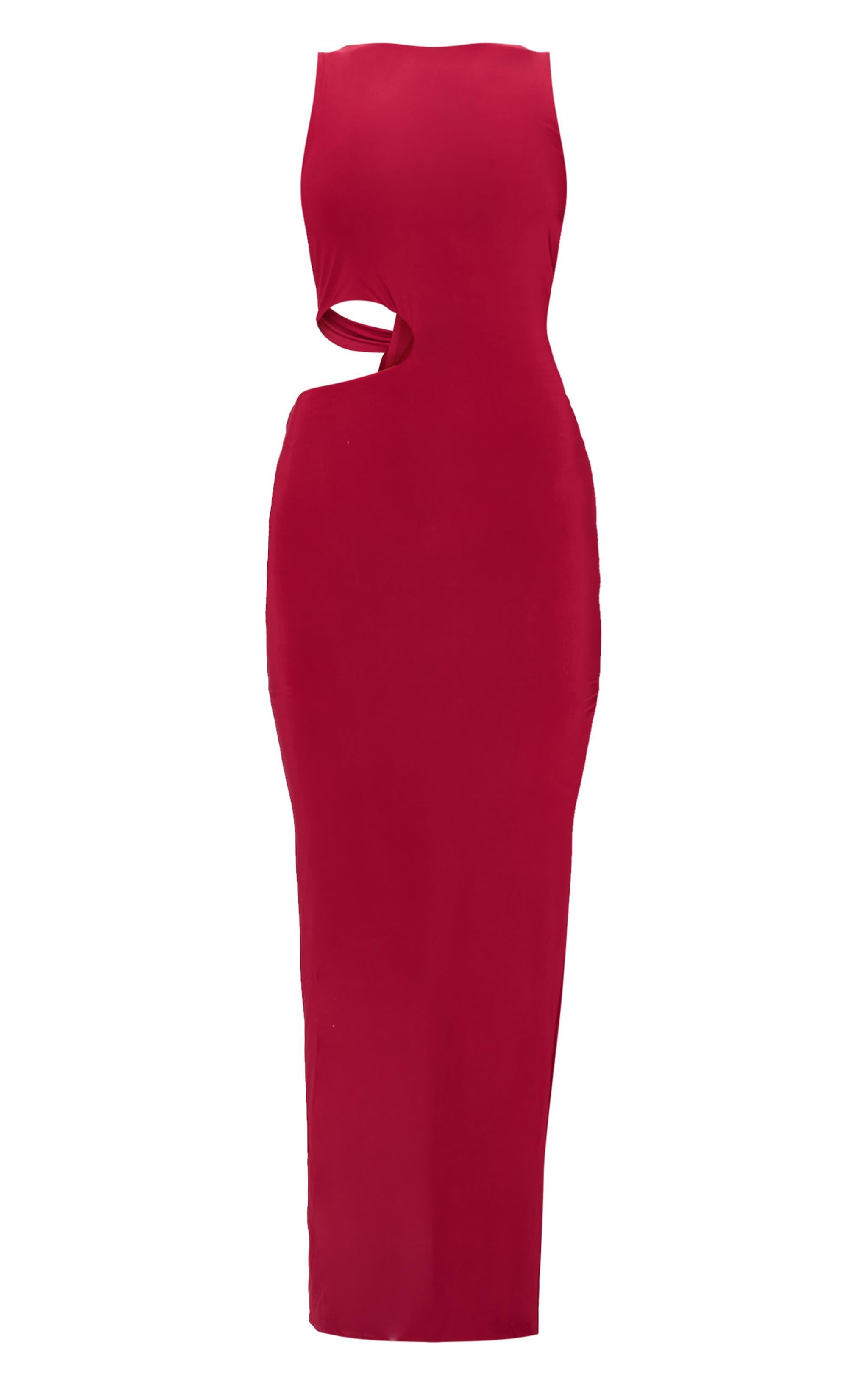 Burgundy Double Layer Slinky Tie Back Maxi Dress Product Image