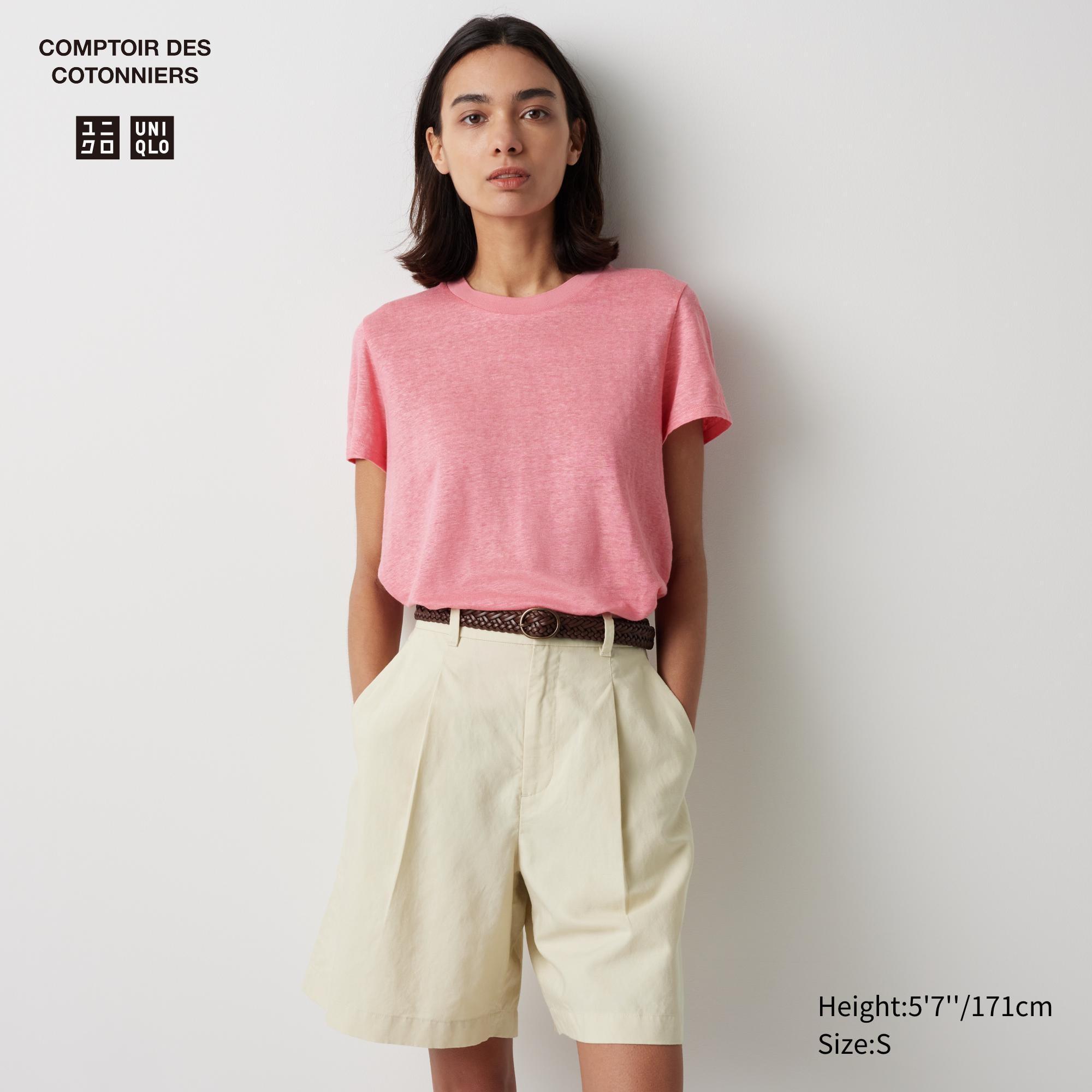 Womens Linen Crew Neck Short Sleeve T-Shirt Pink 2XL UNIQLO US Product Image