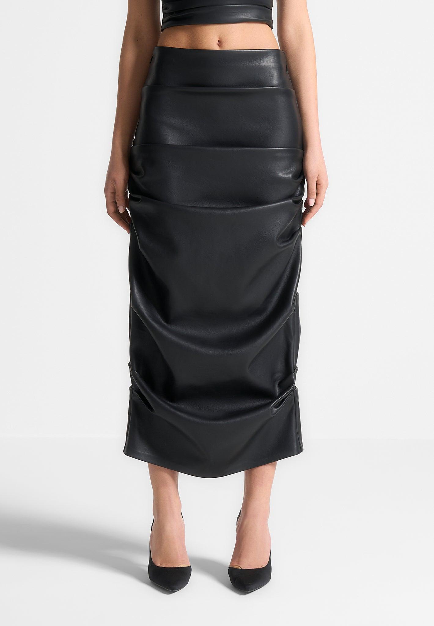 Tacked Leather Midaxi Skirt - Black Female Product Image