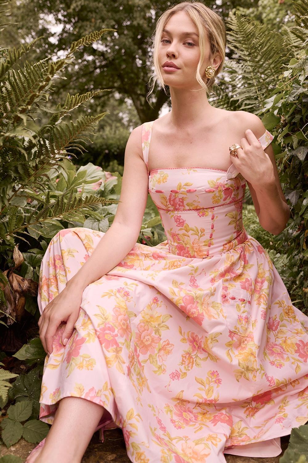 Vivien Peach Poppy Print Cotton Midi Sundress Product Image