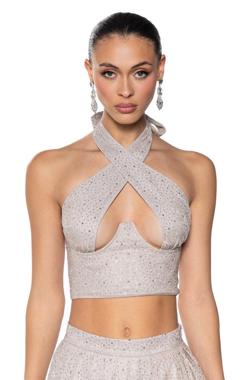 AURORA RHINSTONE SHINE HALTER TOP Product Image