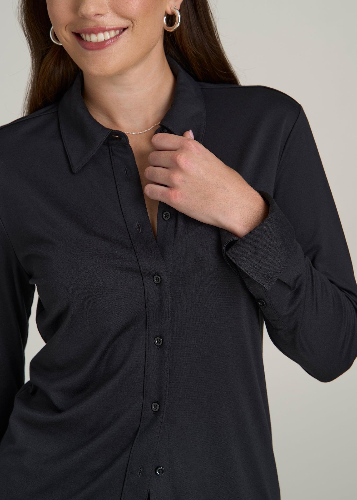 Knit Button Up Women's Tall Shirt in Black Female Product Image