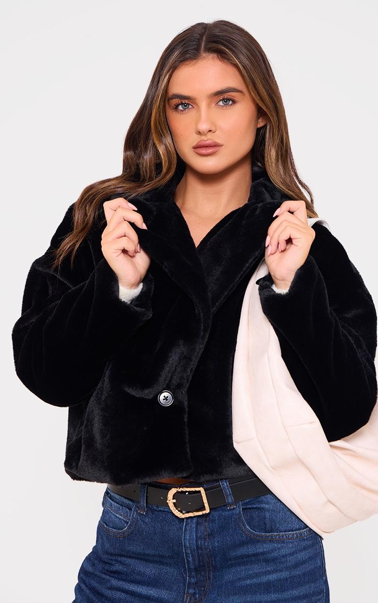 Black Faux Fur Cropped Blazer Product Image